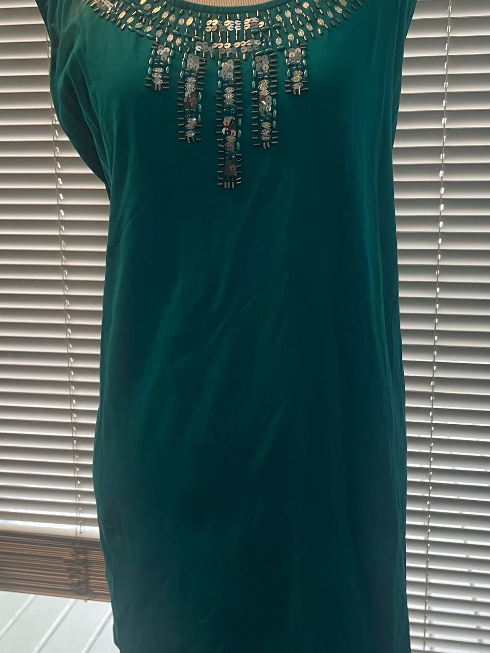 Catherines Teal Sleeveless Tunic with Beaded Neckline